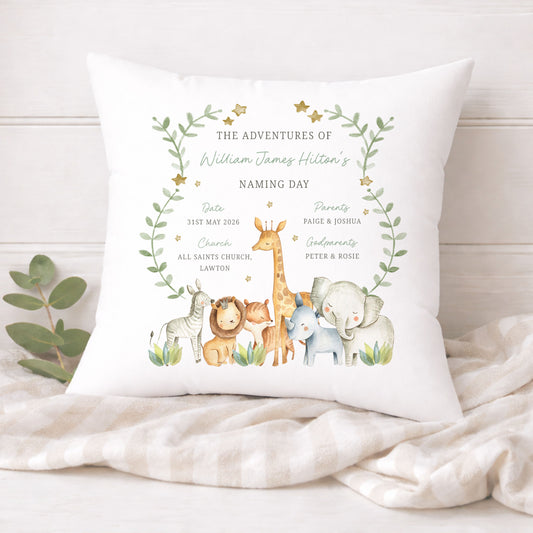 Personalised Safari Animals Christening Baptism Cushion