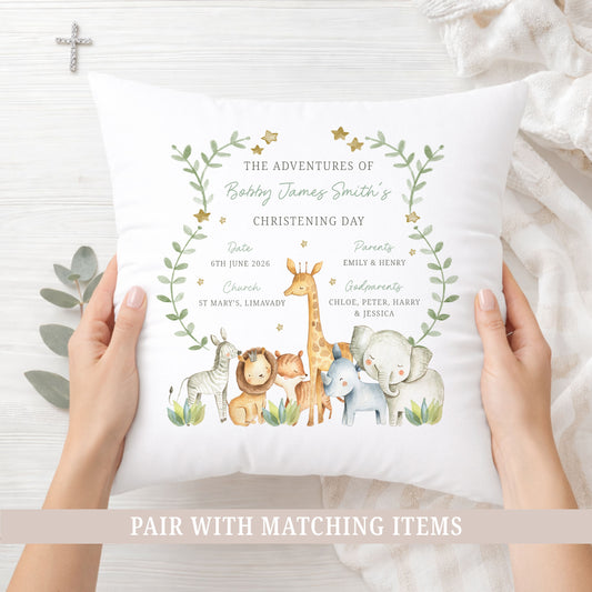 Personalised Safari Animals Christening Baptism Cushion