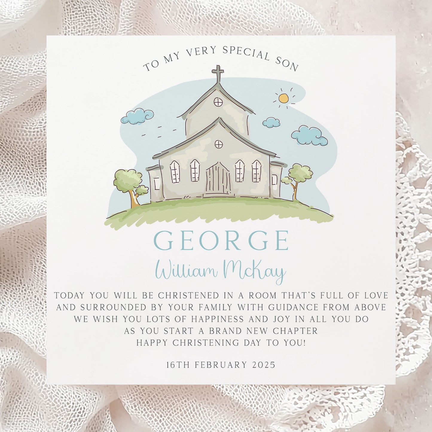 Personalised Boy's Blue Church Christening Baptism Day Card