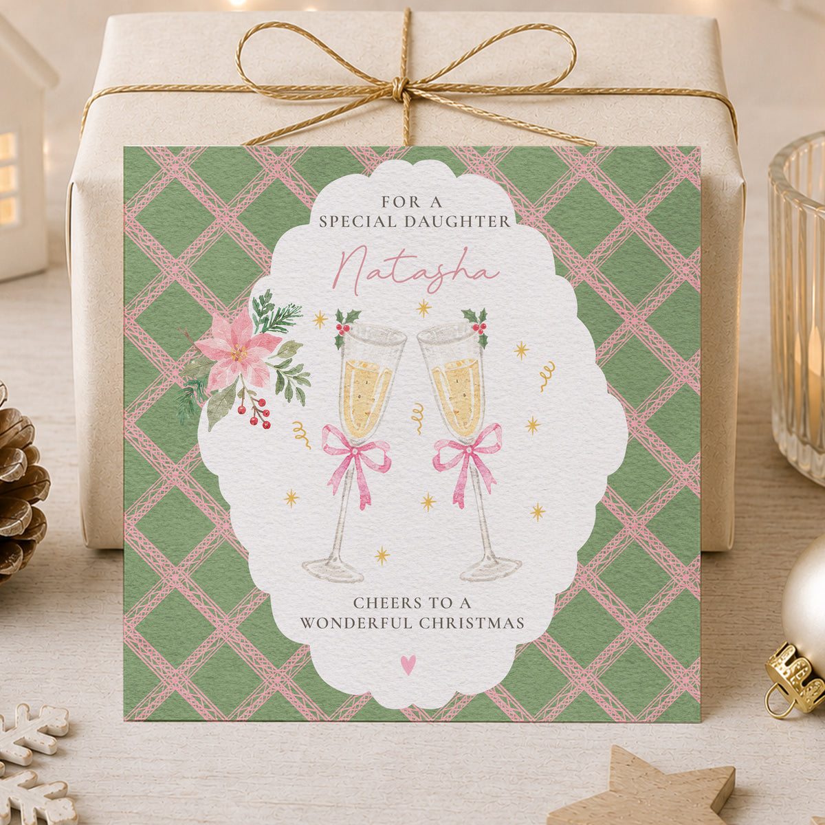 Personalised Friend Christmas Card – Champagne Glasses