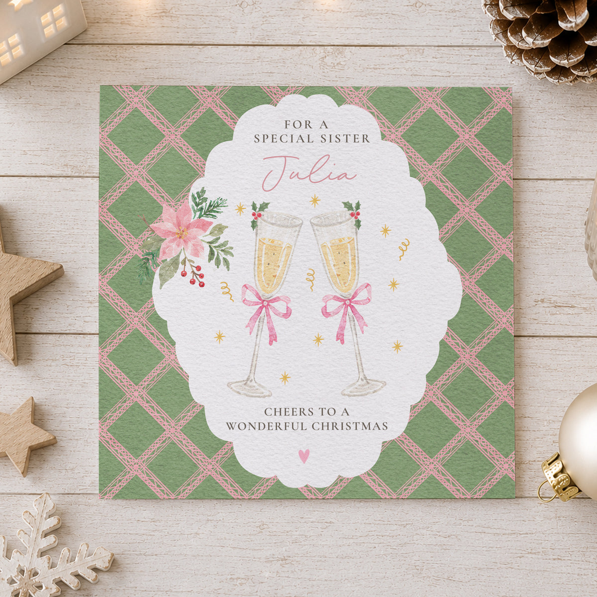 Personalised Friend Christmas Card – Champagne Glasses