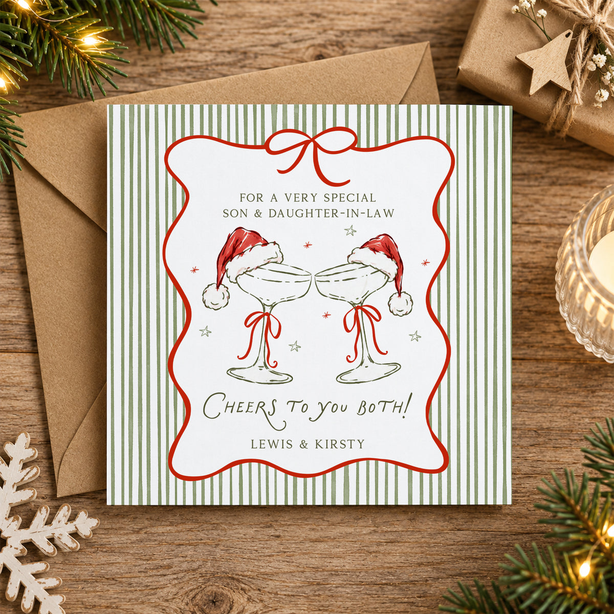 Personalised Couple Christmas Card – Champagne Glasses