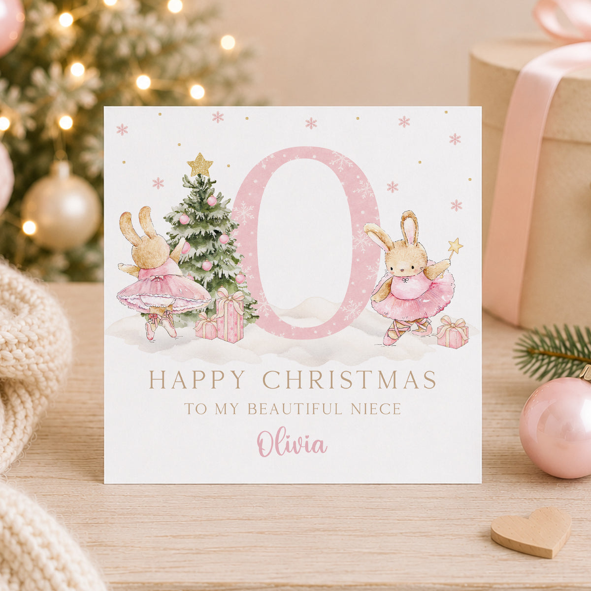 Personalised Pink Ballerina Bunny Christmas Card