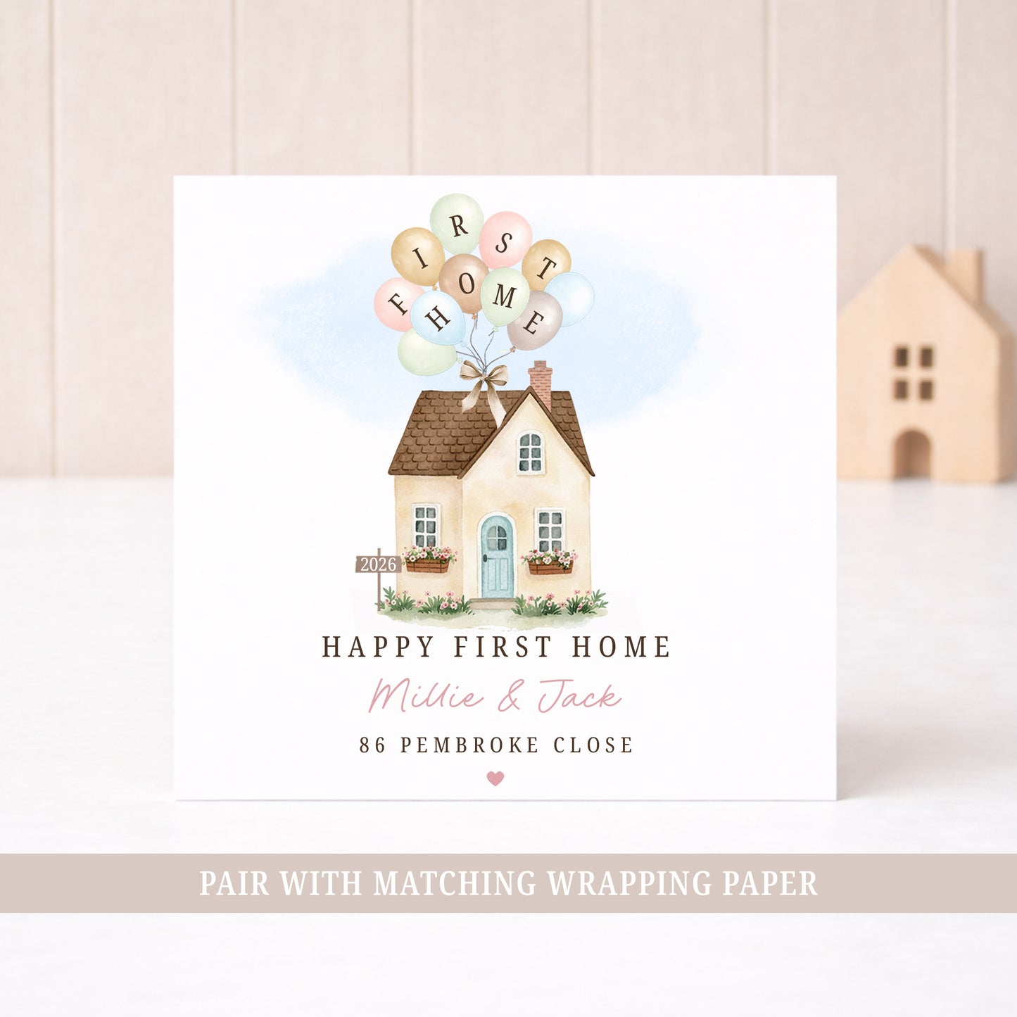 Personalised First Home Pastel Balloon Card