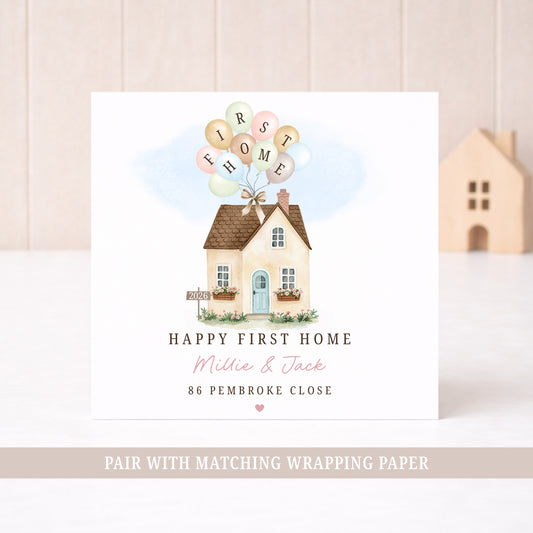 Personalised First Home Pastel Balloon Card
