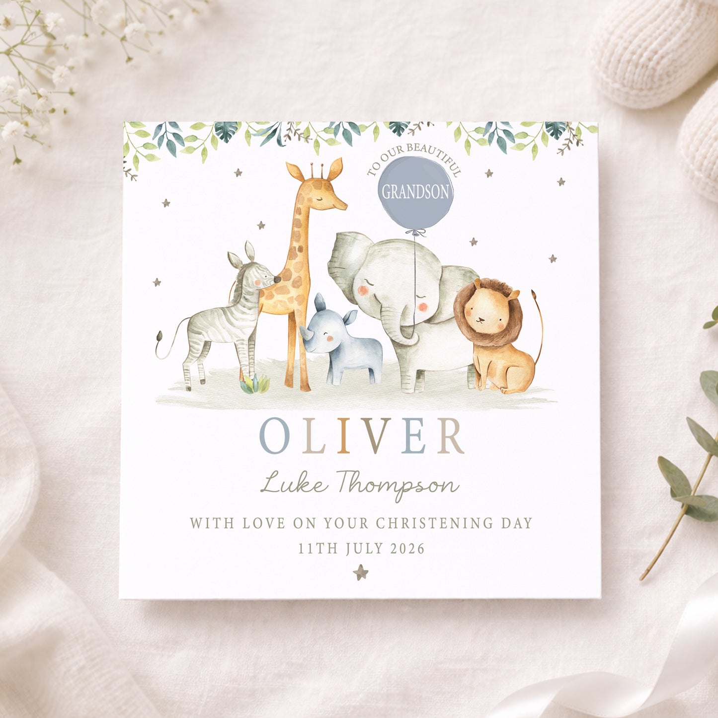 Personalised Safari Christening Naming Day Wrapping Paper