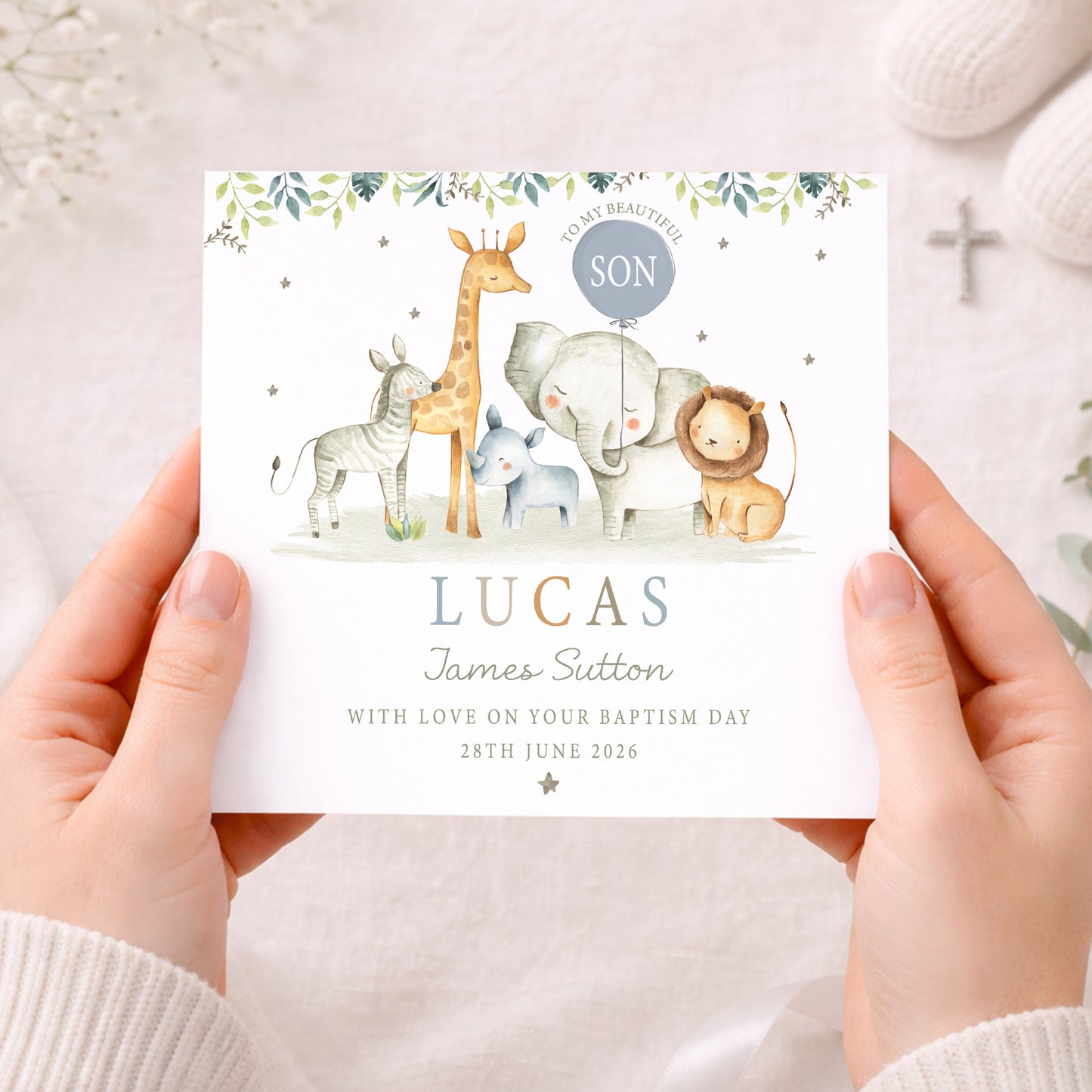 Personalised Safari Christening Naming Day Wrapping Paper
