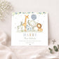 Personalised Safari Animal Christening Baptism Card