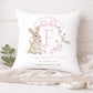 Personalised Pink Bunny Cushion Christening, Baptism, Naming Day Gift for Girls