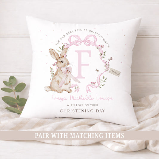 Personalised Pink Bunny Cushion Christening, Baptism, Naming Day Gift for Girls