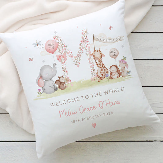 Personalised New Baby Girl Cushion