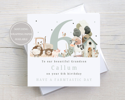 Personalised Boy's Farm Animals Birthday Card