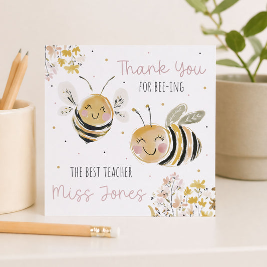 Personalised Cute Bee Thank You Teacher Card
