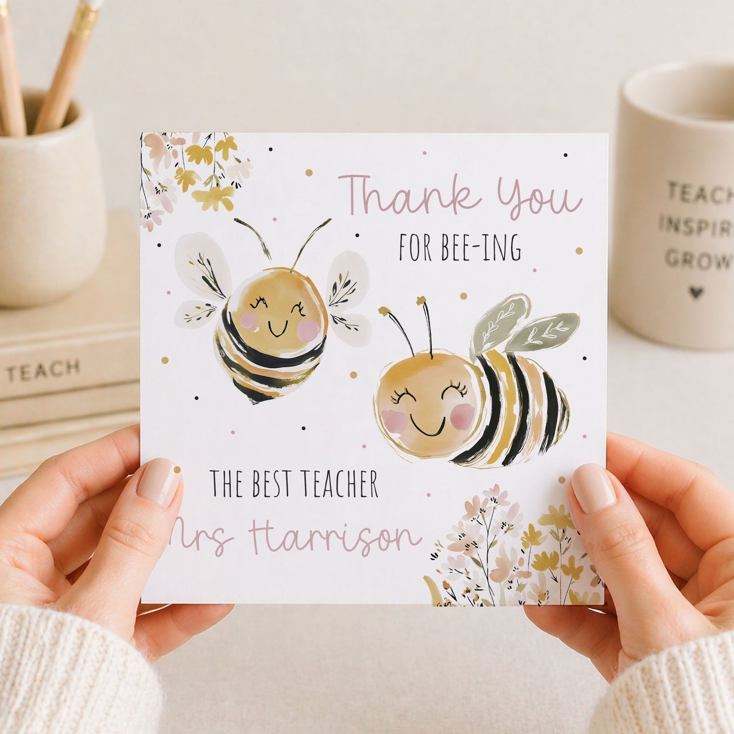 Personalised Cute Bee Thank You Teacher Card