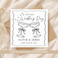 Personalised wedding card featuring two champagne glasses with names and wedding date