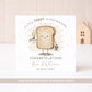 Personalised new home card featuring a toast character holding house keys and a champagne glass