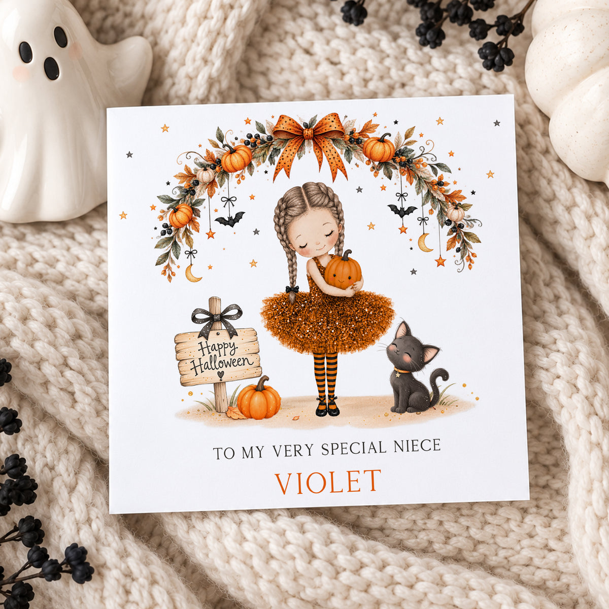 Personalised Granddaughter Halloween Card – Pumpkin Girl
