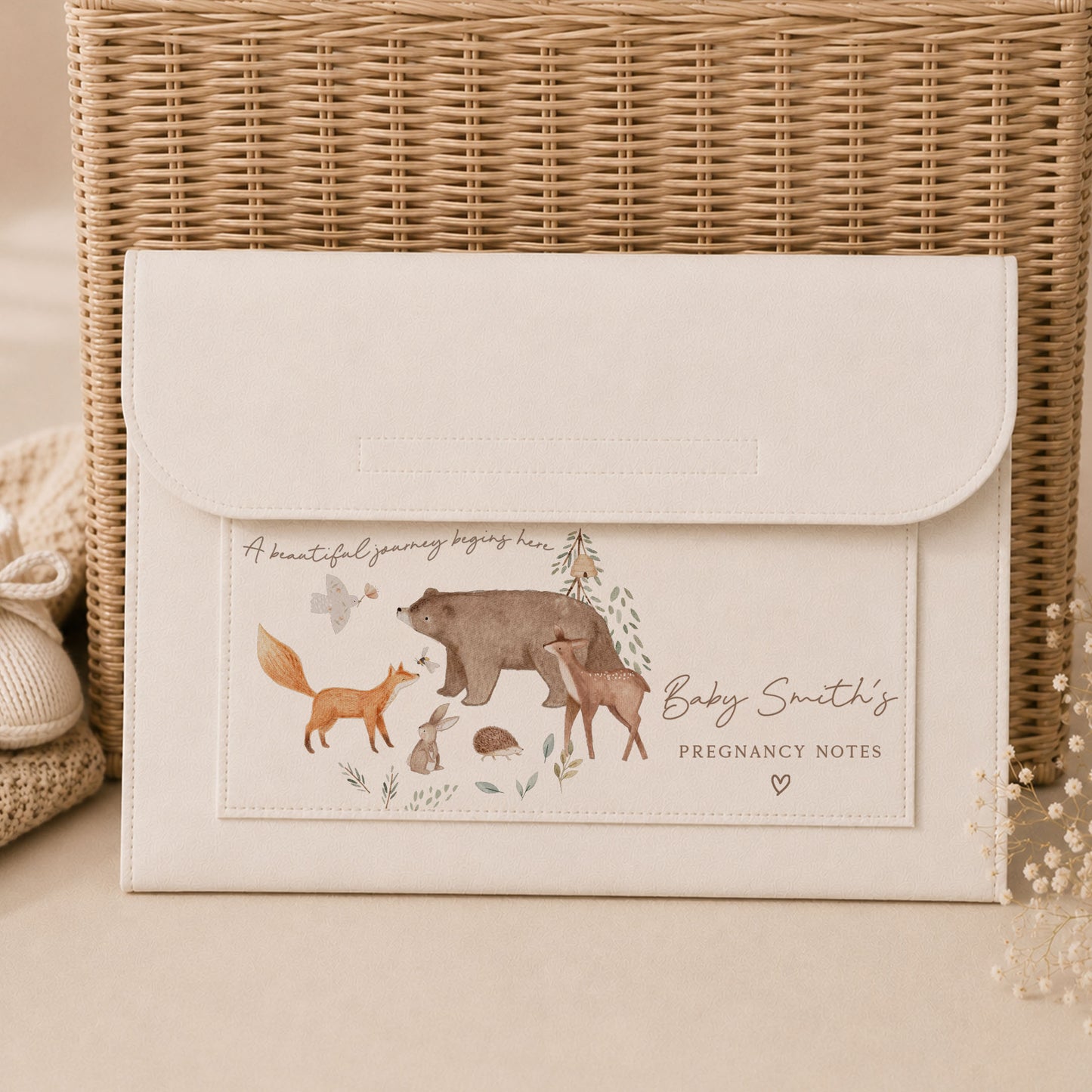 Neutral Woodland Pregnancy Notes Folder Personalised