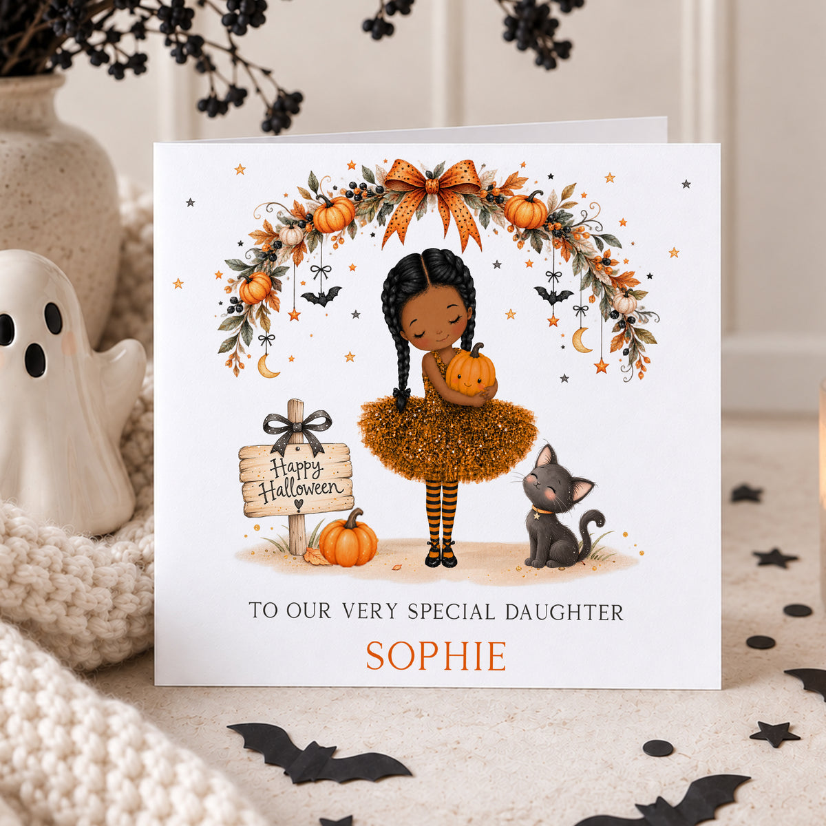 Personalised Granddaughter Halloween Card – Pumpkin Girl