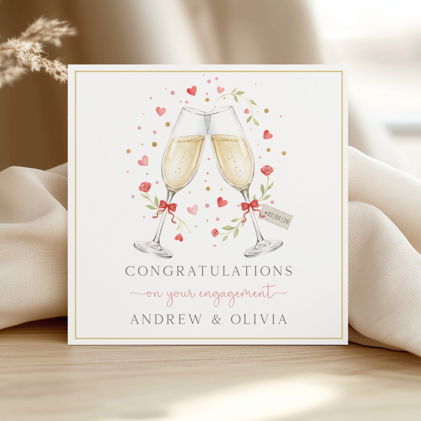 Personalised Champagne Flute Engagement Card