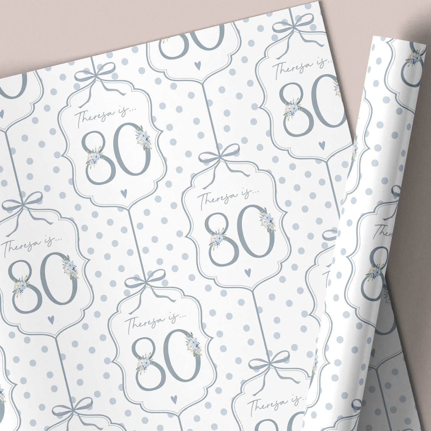 Personalised 80th Birthday Blue Floral Number Card