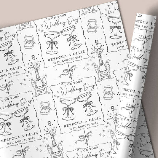 Personalised Wedding Wrapping Paper Champagne Glass