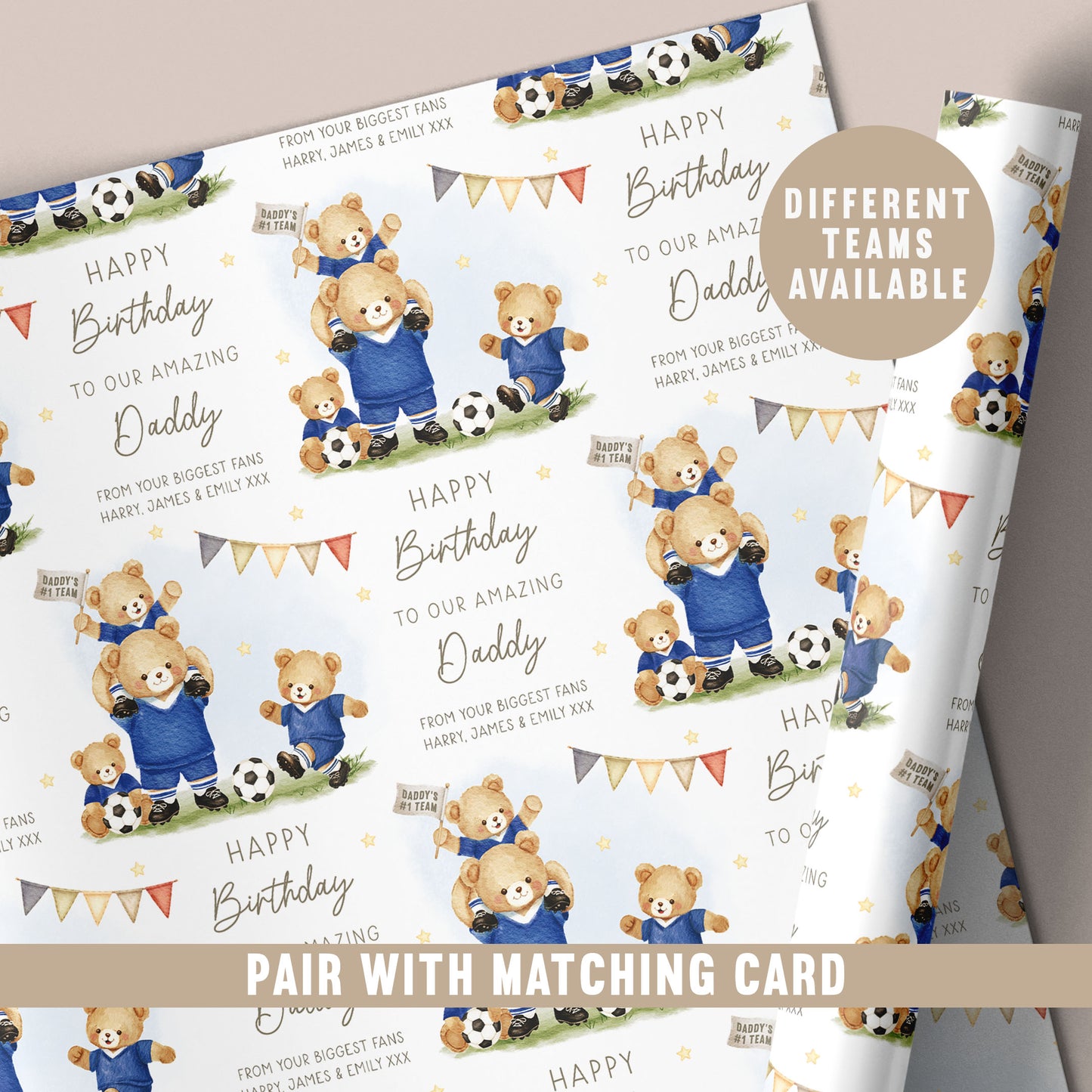 Personalised Football Bear Birthday Wrapping Paper