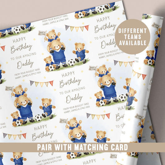 Personalised Football Bear Birthday Wrapping Paper