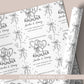 Personalised wedding wrapping paper featuring a black and white wedding cake design, customised with the couple's names and wedding date.