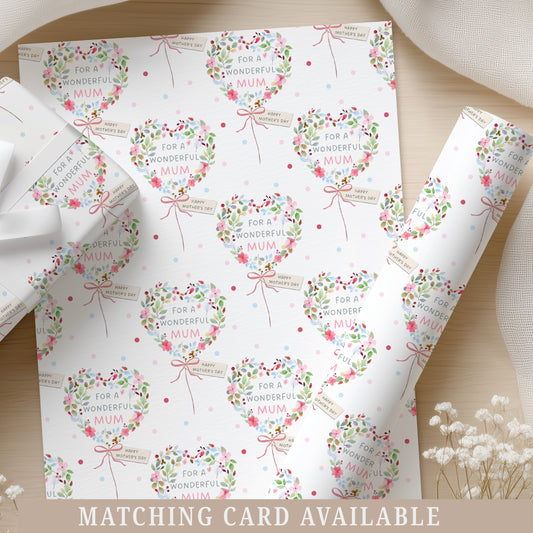 Mother's Day Floral Heart Wrapping Paper