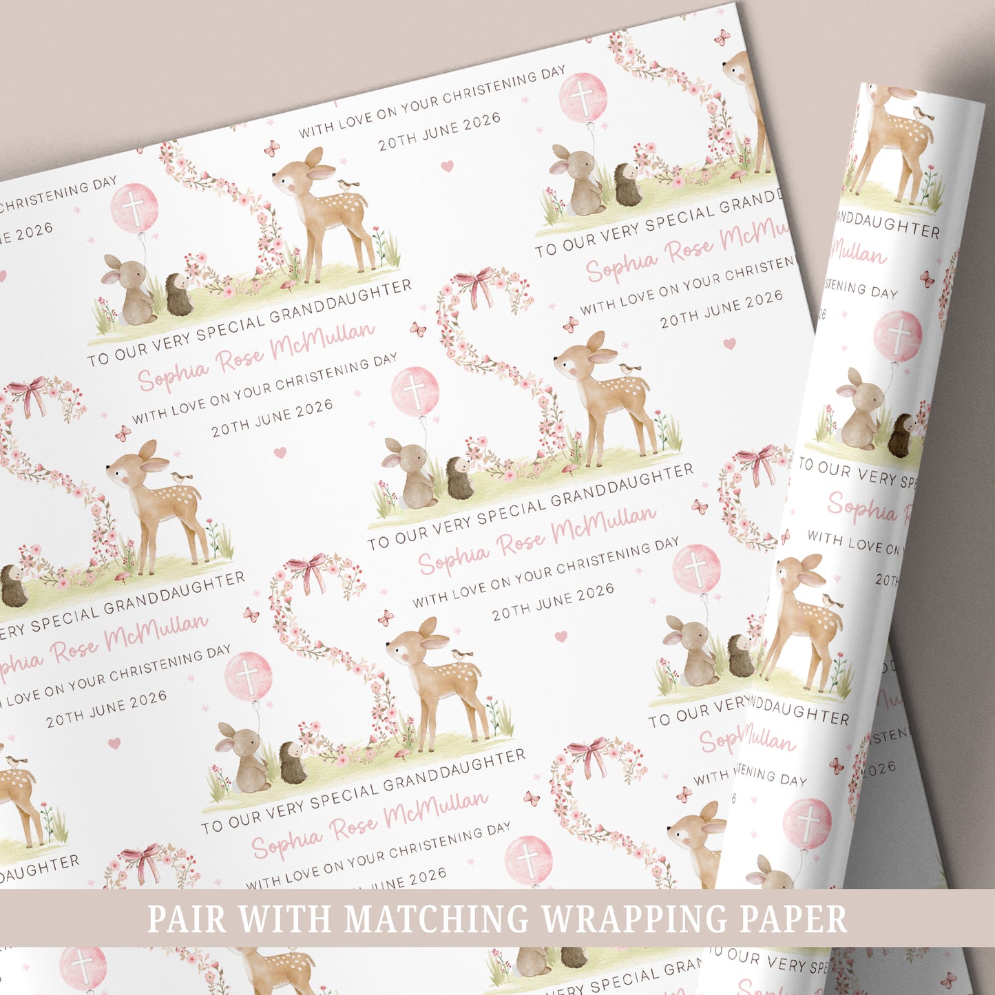 Personalised Daughter Christening, Baptism Wrapping Paper