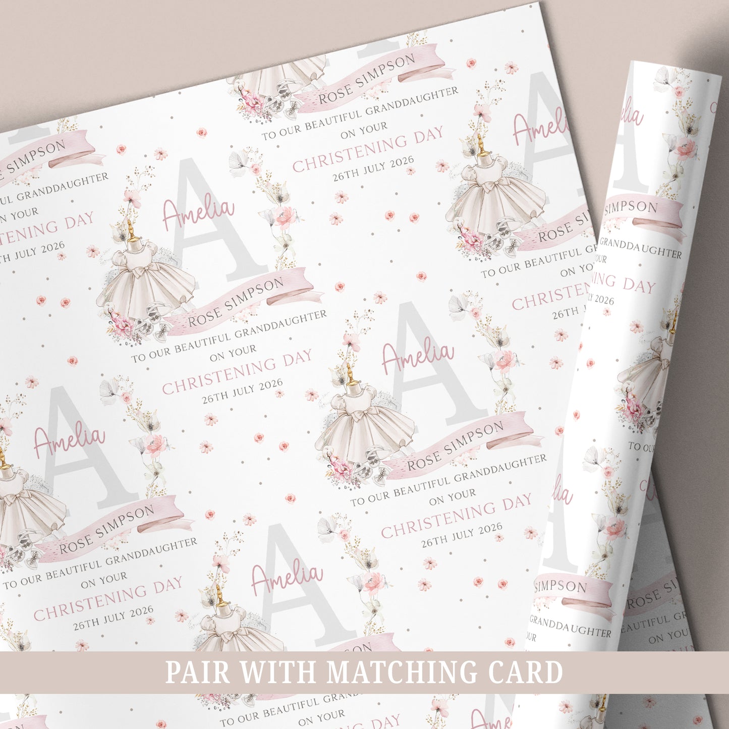 Personalised Niece Christening, Baptism Wrapping Paper