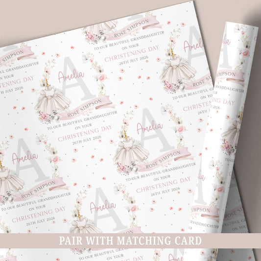 Personalised Niece Christening, Baptism Wrapping Paper