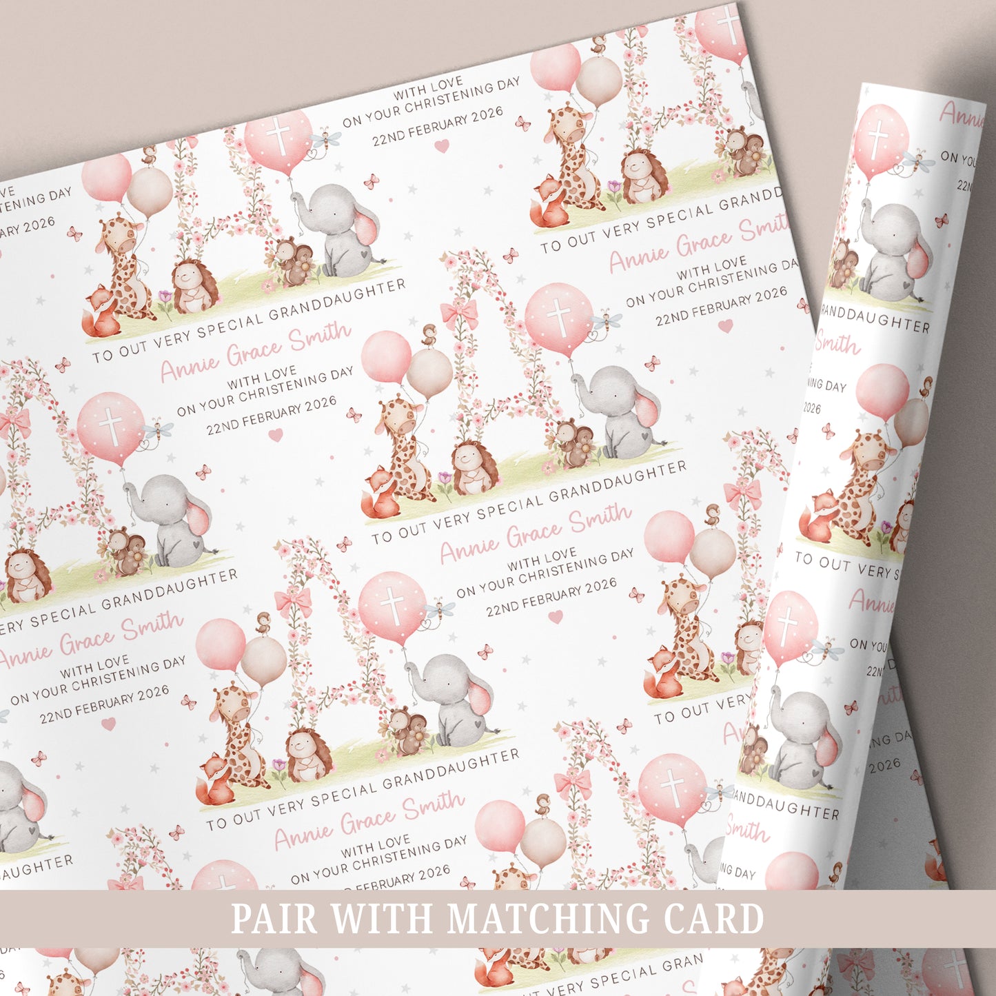 Personalised Granddaughter Christening, Baptism Wrapping Paper