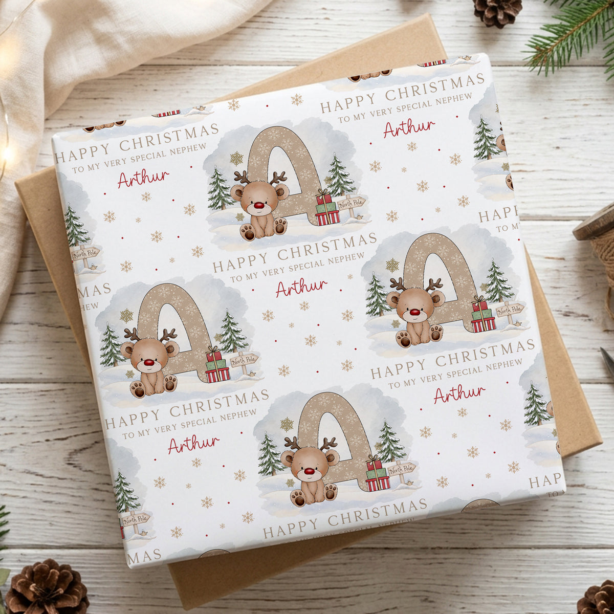 Personalised Grandson Christmas Card – Reindeer Initial