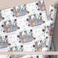 Personalised 13th birthday makeup wrapping paper with illustrated cosmetics, flowers and name.