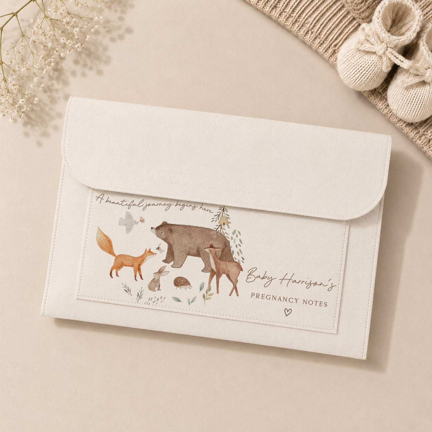Neutral Woodland Pregnancy Notes Folder Personalised