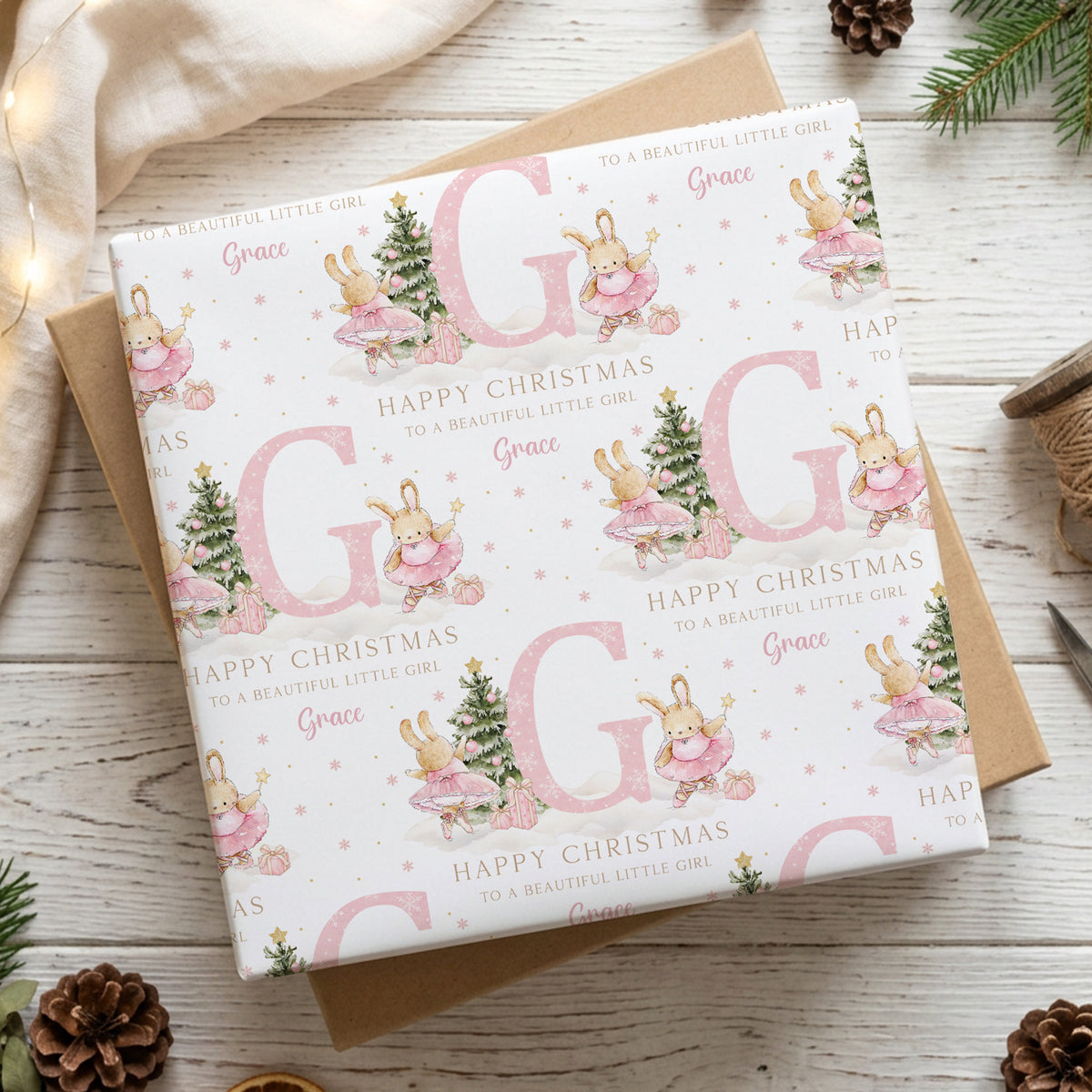 Personalised Pink Ballerina Bunny Christmas Card