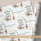 Personalised fishing birthday wrapping paper with fishing rod, fish illustration and custom name.