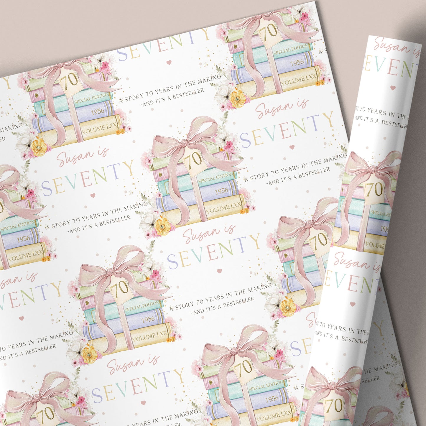 Personalised 70th Birthday Wrapping Paper Book Lover