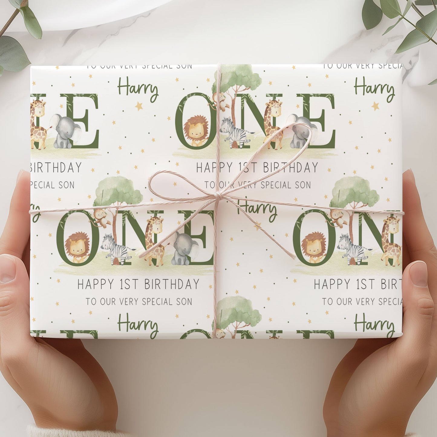 Personalised Safari 1st Birthday Gift Wrapping Paper