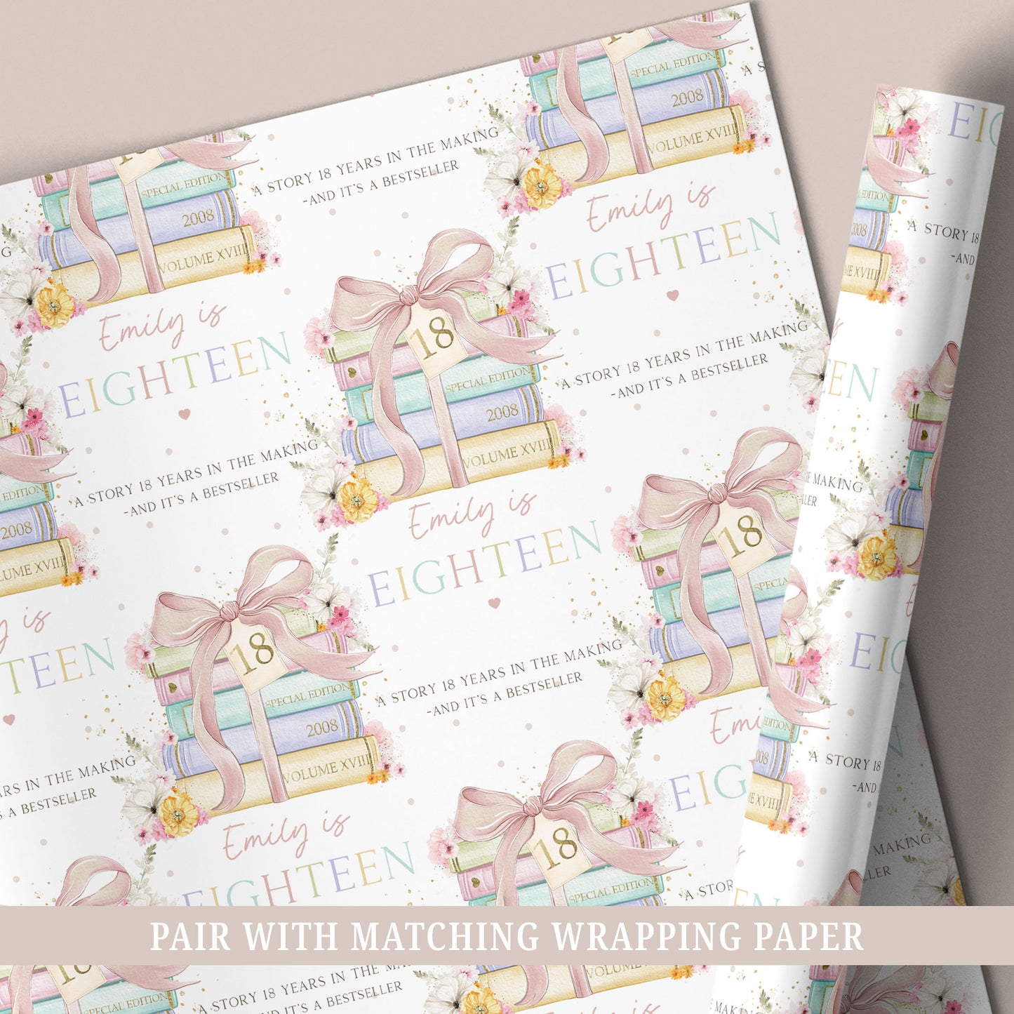 Personalised 18th Birthday Wrapping Paper Book Lover