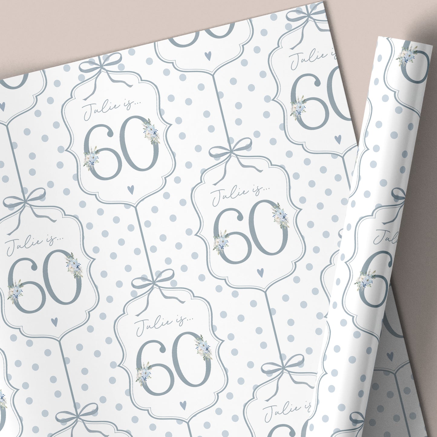Personalised 60th Birthday Blue Floral Number Card