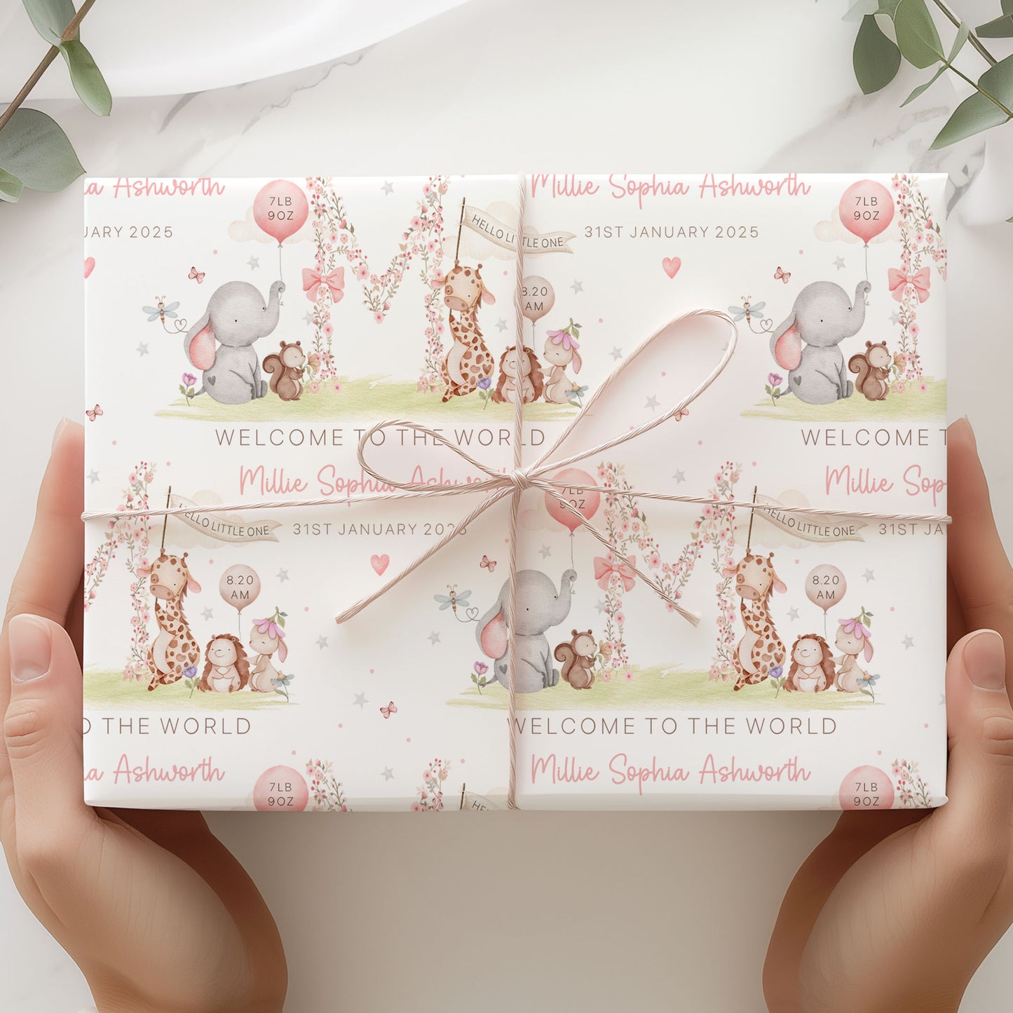 Personalised New Baby Girl's Wrapping Paper