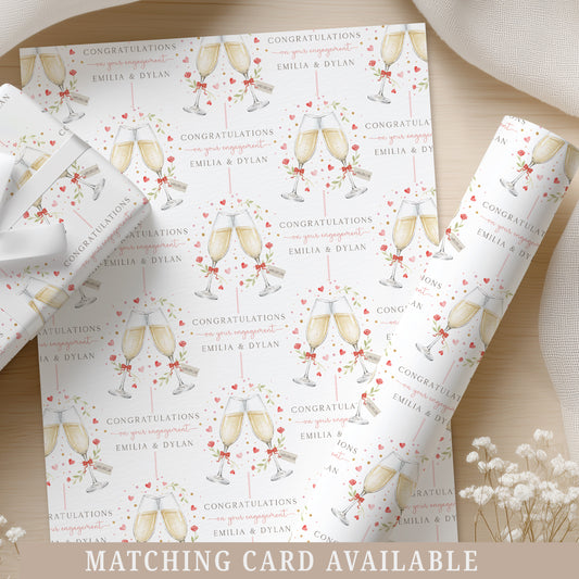 Personalised Champagne Flute Engagement Wrapping Paper