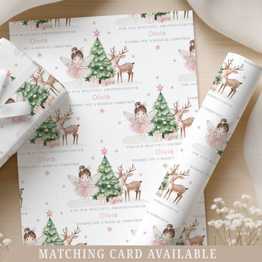 Personalised Girl's Pink Christmas Fairy Gift Wrapping Paper