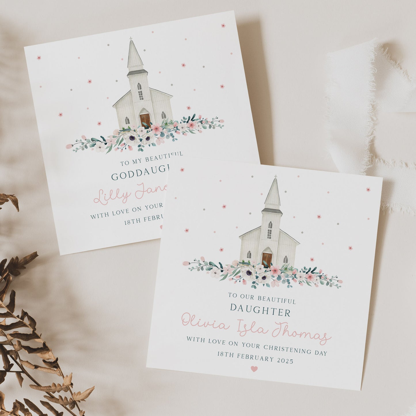 Personalised Girl's Church Christening, Baptism Card