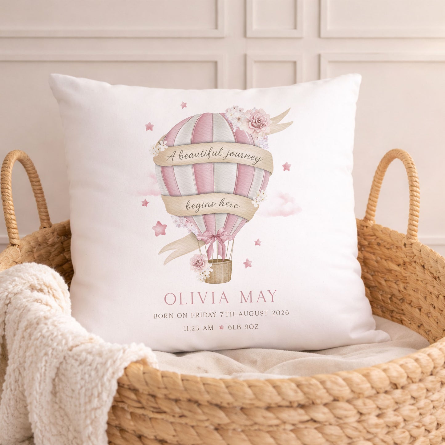 Personalised New Baby Girl Cushion