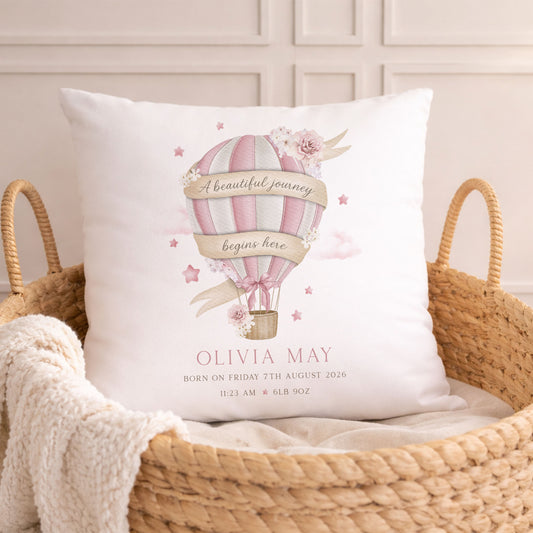 Personalised New Baby Girl Cushion