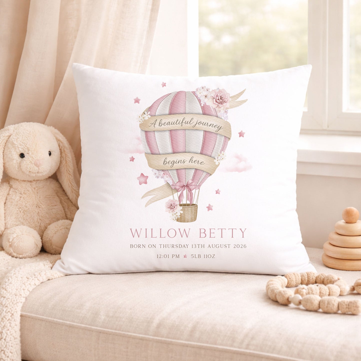 Personalised New Baby Girl Cushion